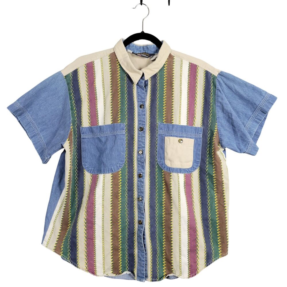PANHANDLE SLIM Vintage 90s Stripe Denim Button Shirt Southwest Western SIZE XL